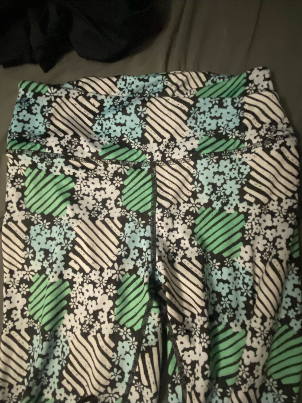 Free People Patterned High-Waist Leggings — Black, Mint & White